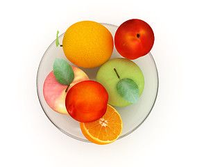 Image showing Citrus and apple on a plate