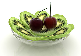 Image showing slices of kiwi and cherry