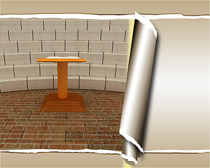 Image showing Abstract futuristic interior. Brick scene with cathedra and trib