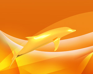 Image showing golden dolphin in a  light waves abstract background