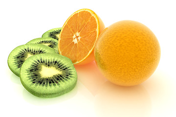 Image showing slices of kiwi, orange and half orange