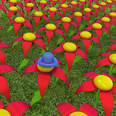 Image showing One individuality blue hat on a fantastic flower