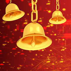 Image showing Gold bell on winter or Christmas style background
