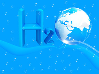 Image showing Blue water drops background and formula of water