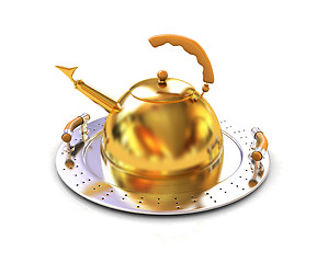 Image showing Gold teapot on platter 