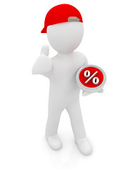 Image showing Best percent! 3d man in a red peaked cap keeps the most benefici