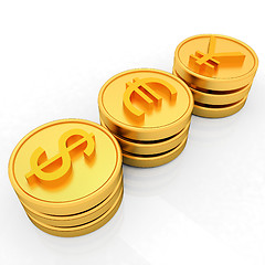 Image showing gold coins with 3 major currencies