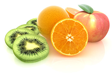 Image showing slices of kiwi, apple, orange and half orange