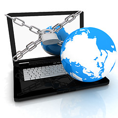 Image showing Laptop with lock, chain and earth