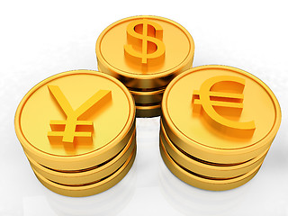 Image showing gold coins with 3 major currencies