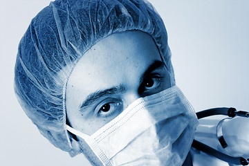 Image showing Portrait of a young doctor with stethoscope.