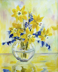 Image showing bouquet of daffodils in a glass vase