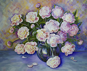 Image showing bouquet of peonies in a glass vase