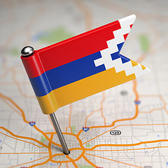 Image showing Nagorno-Karabakh Small Flag on a Map Background.