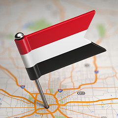 Image showing Yemen Small Flag on a Map Background.