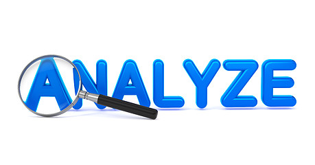 Image showing Analyze - Blue 3D Word Through a Magnifying Glass.