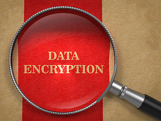 Image showing Data Encryption. Magnifying Glass on Old Paper.