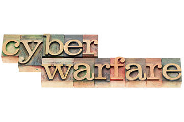 Image showing cyber warfare in wood type