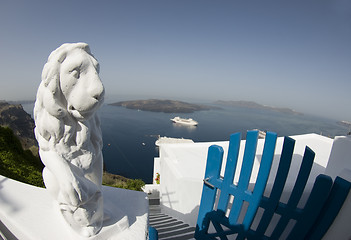 Image showing statue over harbor santorini