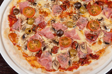 Image showing pizza with ham and mushrooms