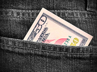 Image showing Fifty dollars in jeans pocket