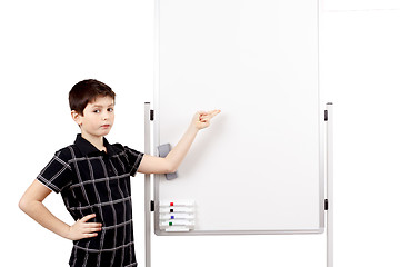 Image showing young boy student and whiteboard
