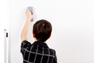 Image showing young boy student and whiteboard