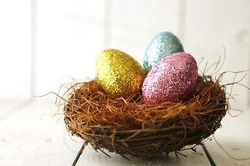 Image showing Colorful Easter Eggs Still Life With Natural Light