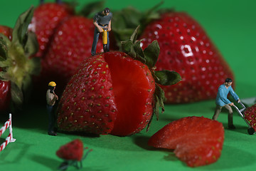 Image showing Construction Workers in Conceptual Food Imagery With Strawberrie