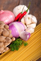 Image showing Italian pasta and mushroom sauce ingredients