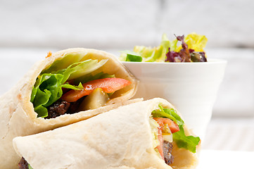 Image showing kafta shawarma chicken pita wrap roll sandwich