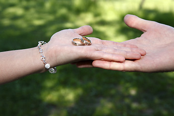 Image showing Hands of a bride and groom