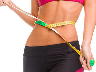 Image showing close up of trained belly with measuring tape