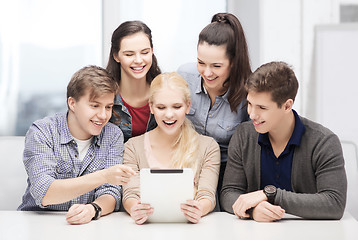 Image showing smiling students with tablet pc at school