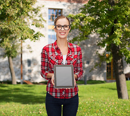 Image showing smiling girl with blank tablet pc screen