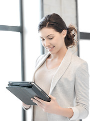 Image showing happy woman with tablet pc computer