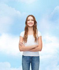 Image showing smiling teenager in blank white t-shirt