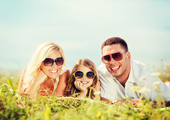 Image showing happy family with blue sky and green grass