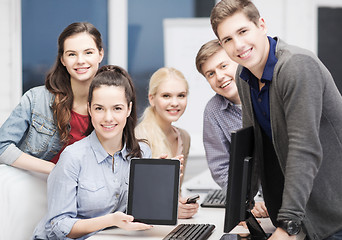 Image showing students with monitor and blank tablet pc screen