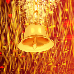 Image showing Gold bell on winter or Christmas style background