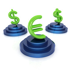 Image showing icon euro and dollar signs on podiums