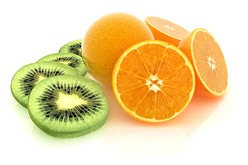 Image showing slices of kiwi, orange and half orange