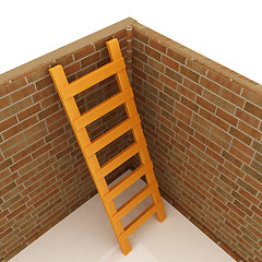 Image showing Ladder leans on brick wall 