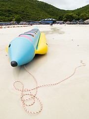 Image showing Banana boat on the beach