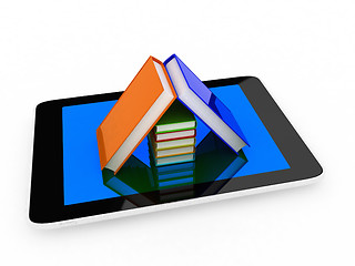 Image showing tablet pc and colorful real books