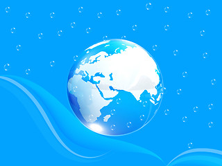 Image showing Blue water drops and earth