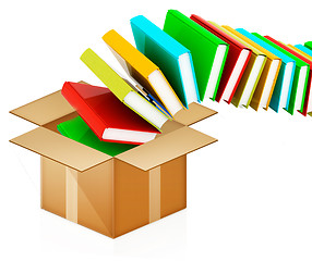 Image showing colorful real books in cardboard box