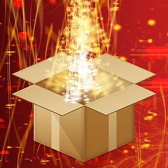 Image showing Colorful mail-order box on a red background with a fantastic glo