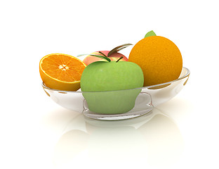 Image showing Citrus and apple on a plate