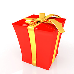 Image showing Red gift with gold ribbon